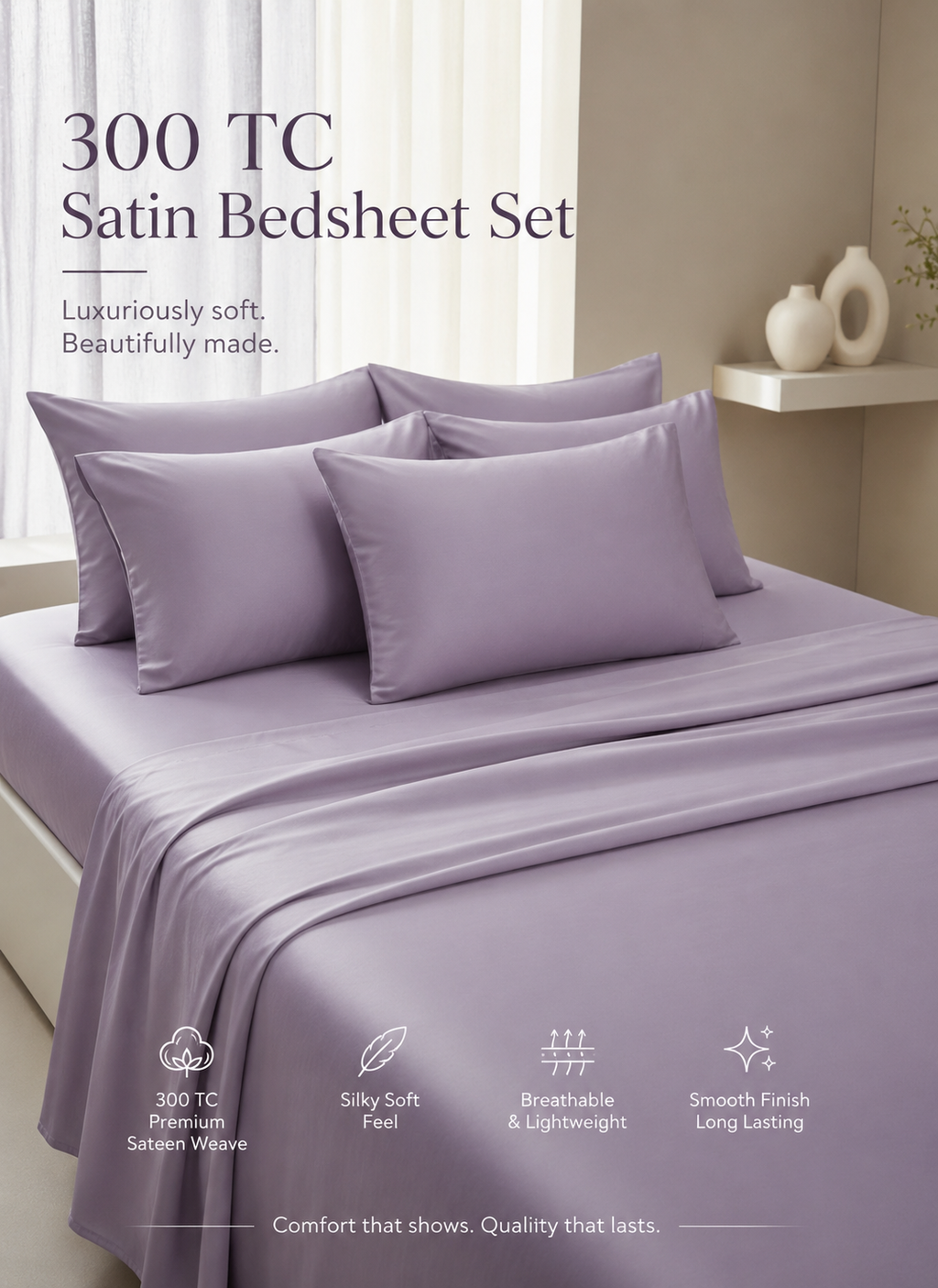 New Lilac Solid Bedsheet – Super King Size | 100% Pure Cotton