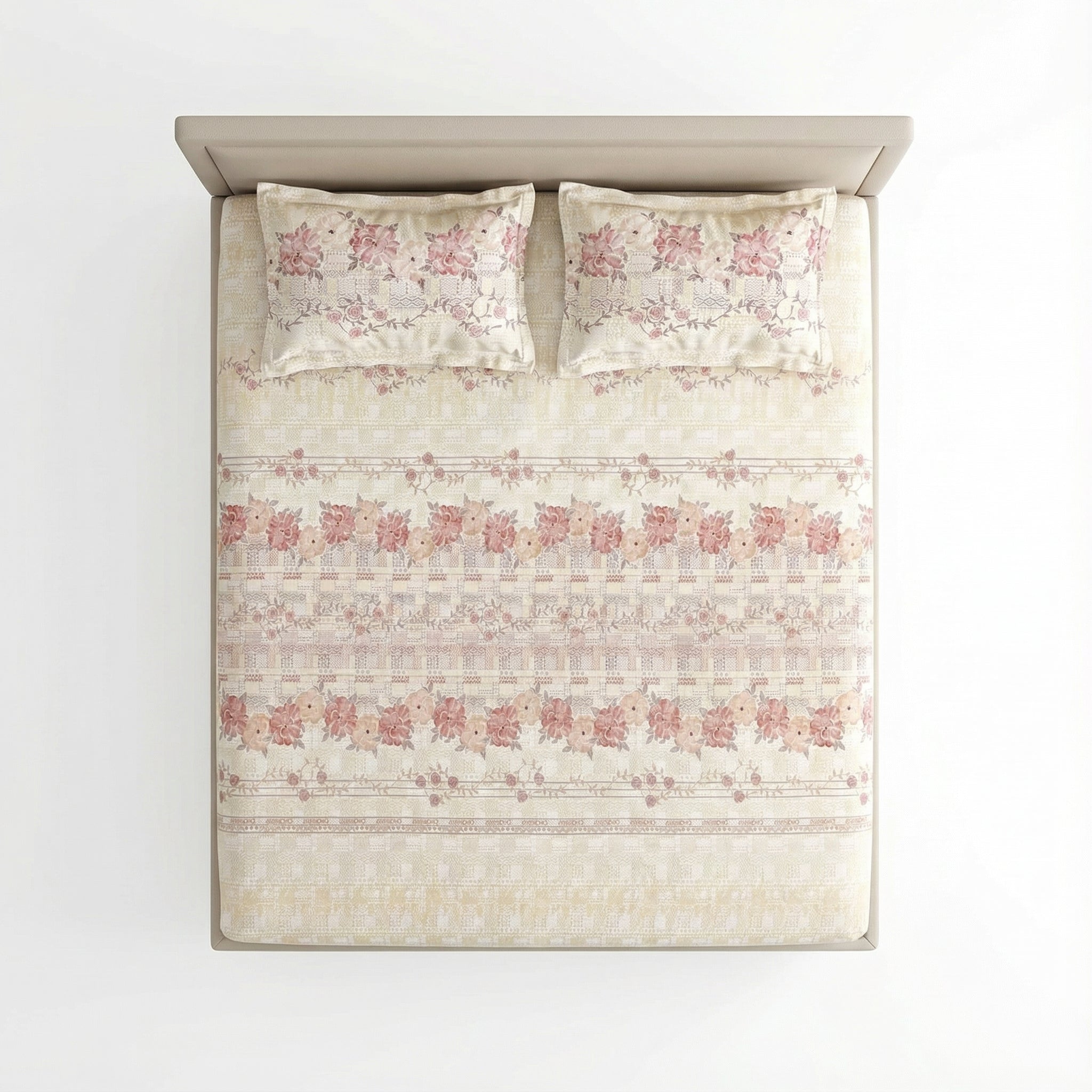 Blush Sand Bloom Floral Bedsheet – Queen Size | 100% Pure Cotton
