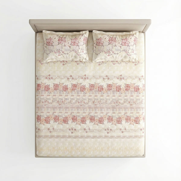 Blush Sand Bloom Floral Bedsheet – Queen Size | 100% Pure Cotton