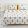 White Floral Ethnic Bedsheet – Super King Size | 100% Pure Cotton