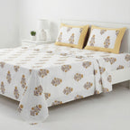 White Floral Ethnic Bedsheet – Super King Size | 100% Pure Cotton