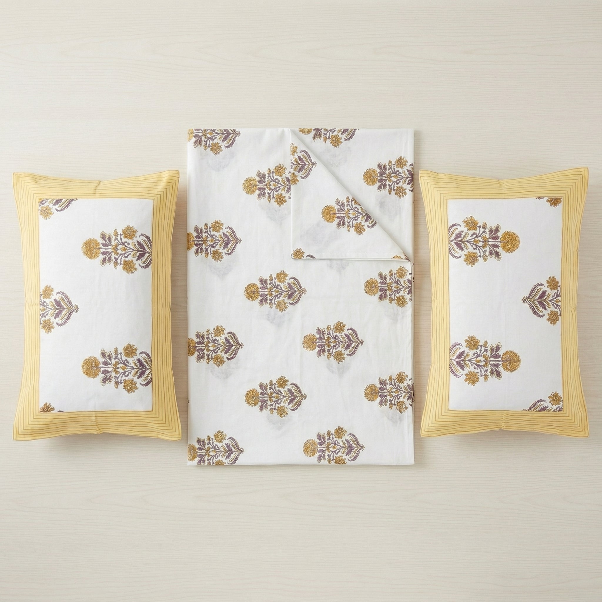 White Floral Ethnic Bedsheet – Super King Size | 100% Pure Cotton
