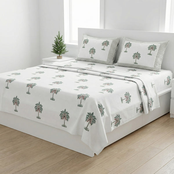 White Pine Tree Design Bedsheet – Super King Size | 100% Pure Cotton