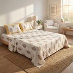 White Floral Ethnic Bedsheet – Super King Size | 100% Pure Cotton