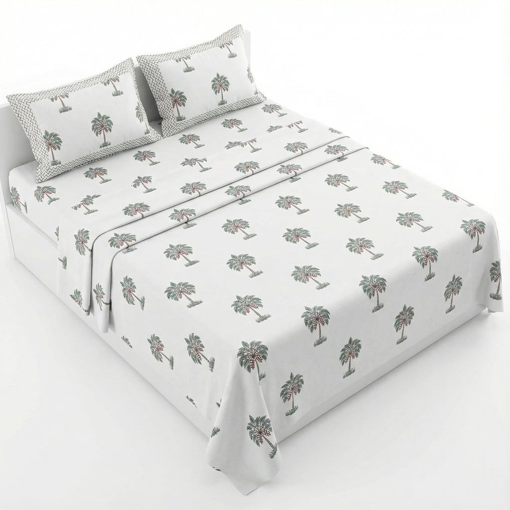 White Pine Tree Design Bedsheet – Super King Size | 100% Pure Cotton