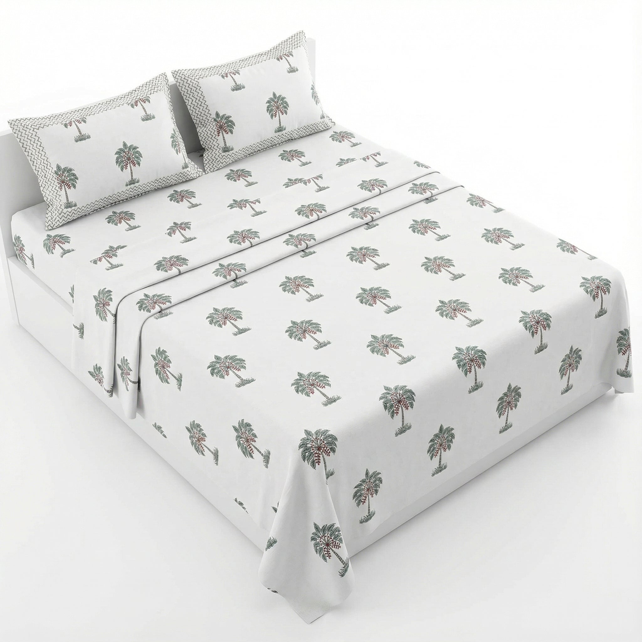 White Pine Tree Design Bedsheet – Super King Size | 100% Pure Cotton