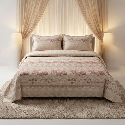 Blush Sand Bloom Floral Bedsheet – Queen Size | 100% Pure Cotton