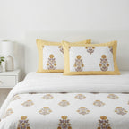 White Floral Ethnic Bedsheet – Super King Size | 100% Pure Cotton
