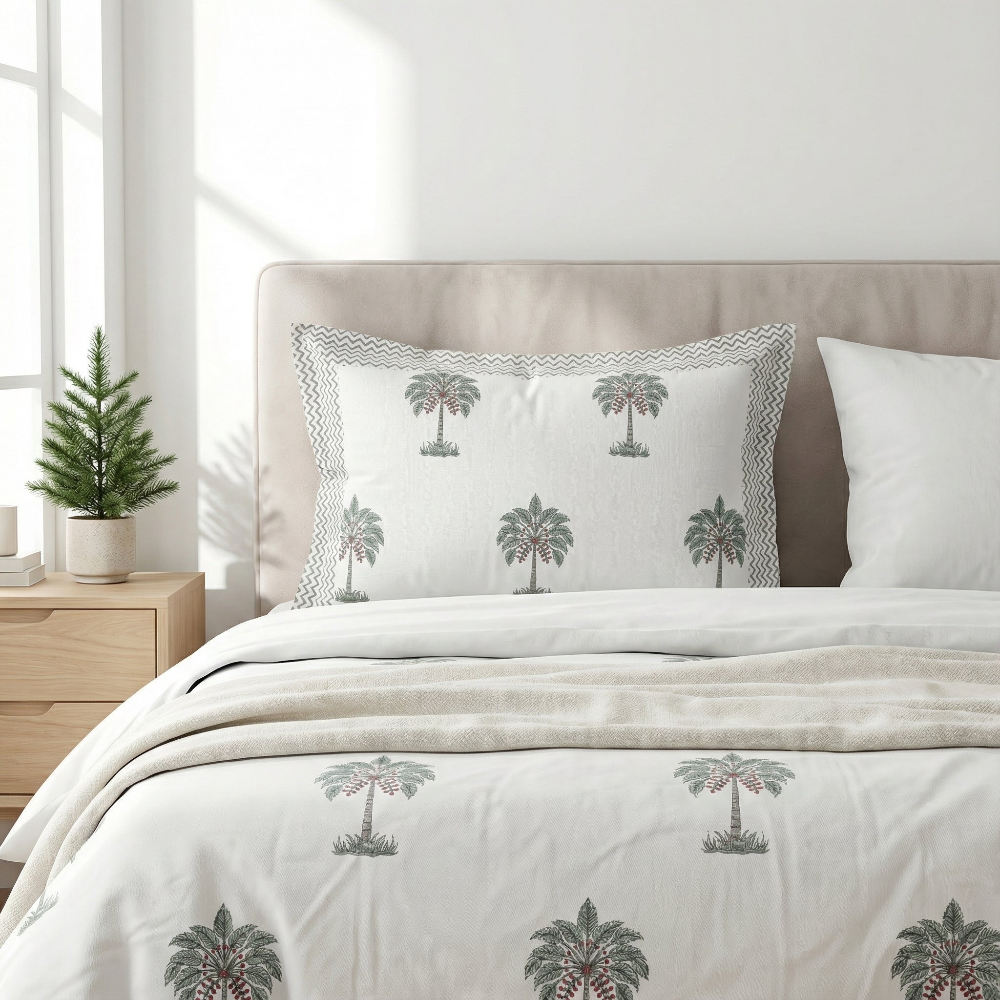White Pine Tree Design Bedsheet – Super King Size | 100% Pure Cotton