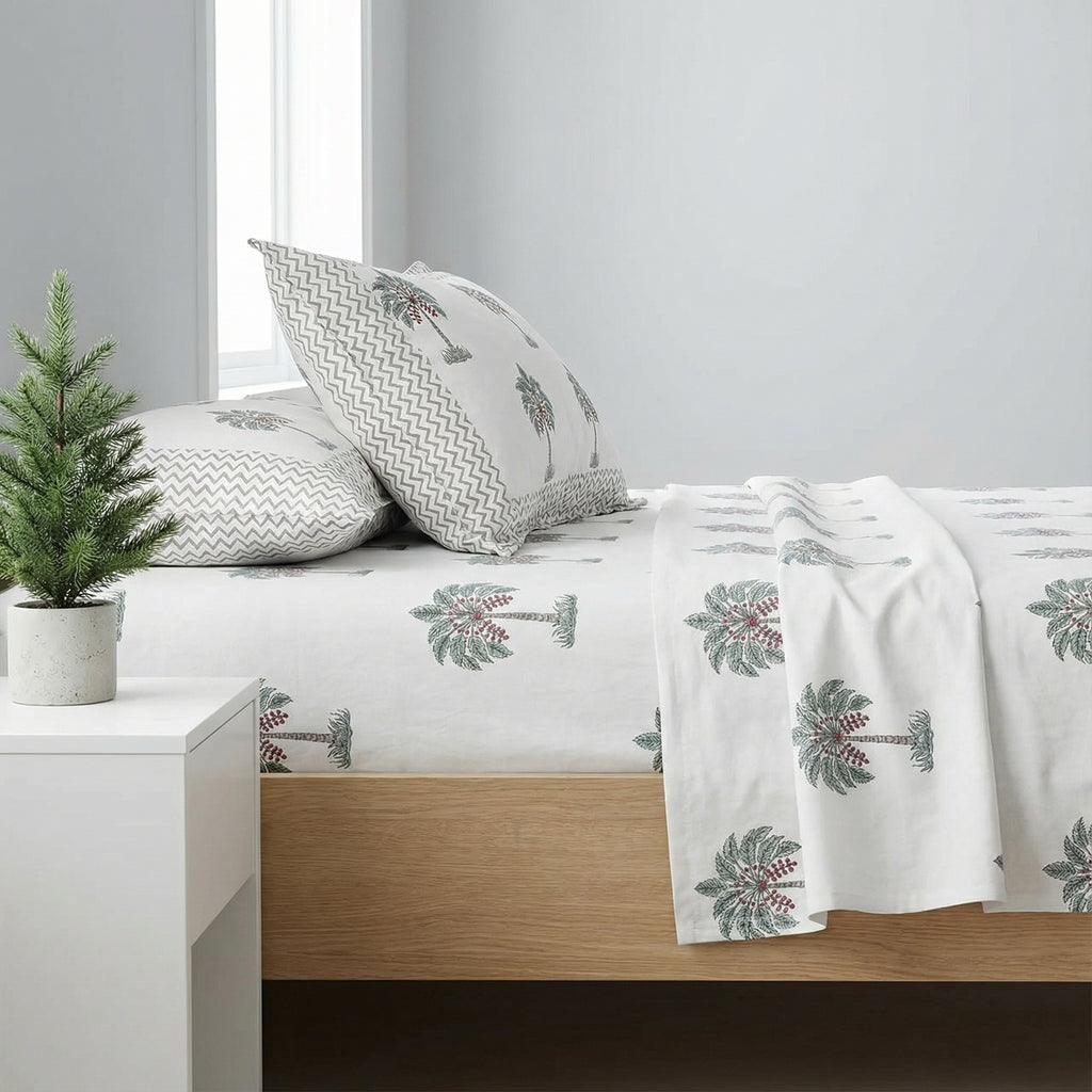 White Pine Tree Design Bedsheet – Super King Size | 100% Pure Cotton