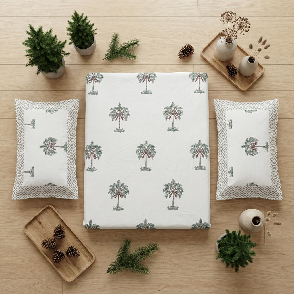 White Pine Tree Design Bedsheet – Super King Size | 100% Pure Cotton