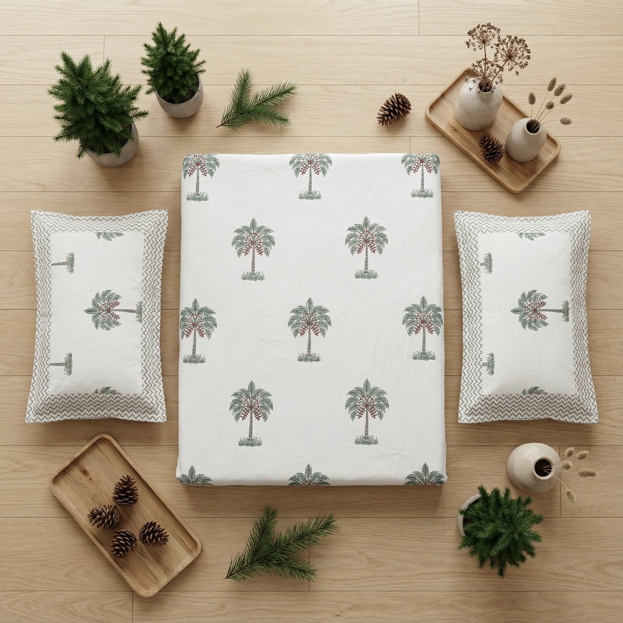 White Pine Tree Design Bedsheet – Super King Size | 100% Pure Cotton