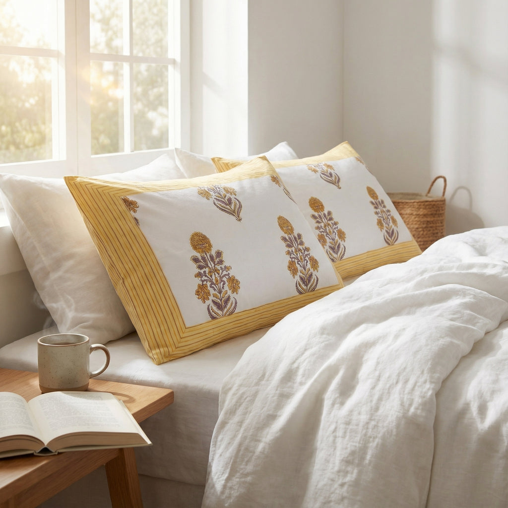 White Floral Ethnic Bedsheet – Super King Size | 100% Pure Cotton