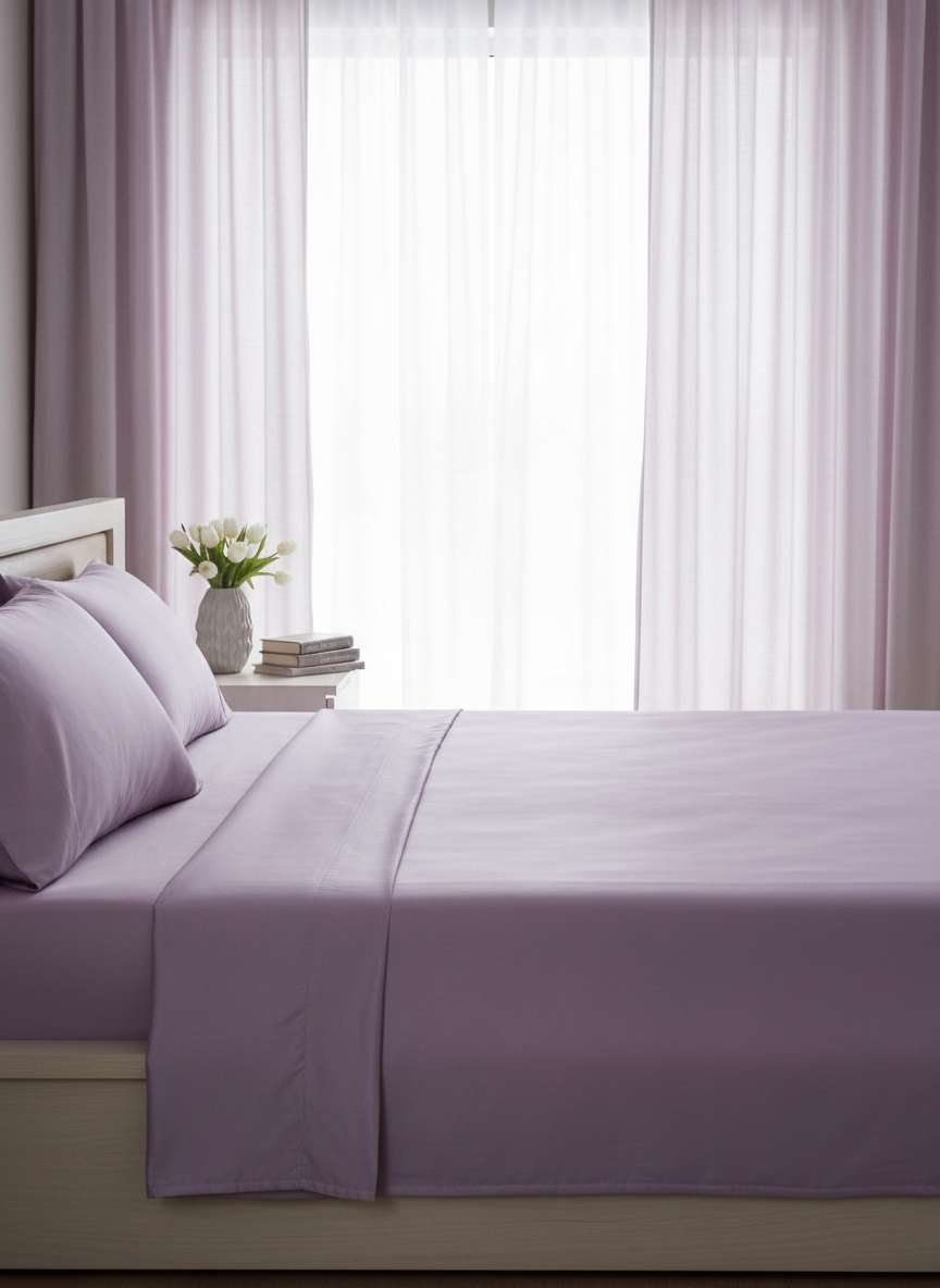 New Lilac Solid Bedsheet – Super King Size | 100% Pure Cotton