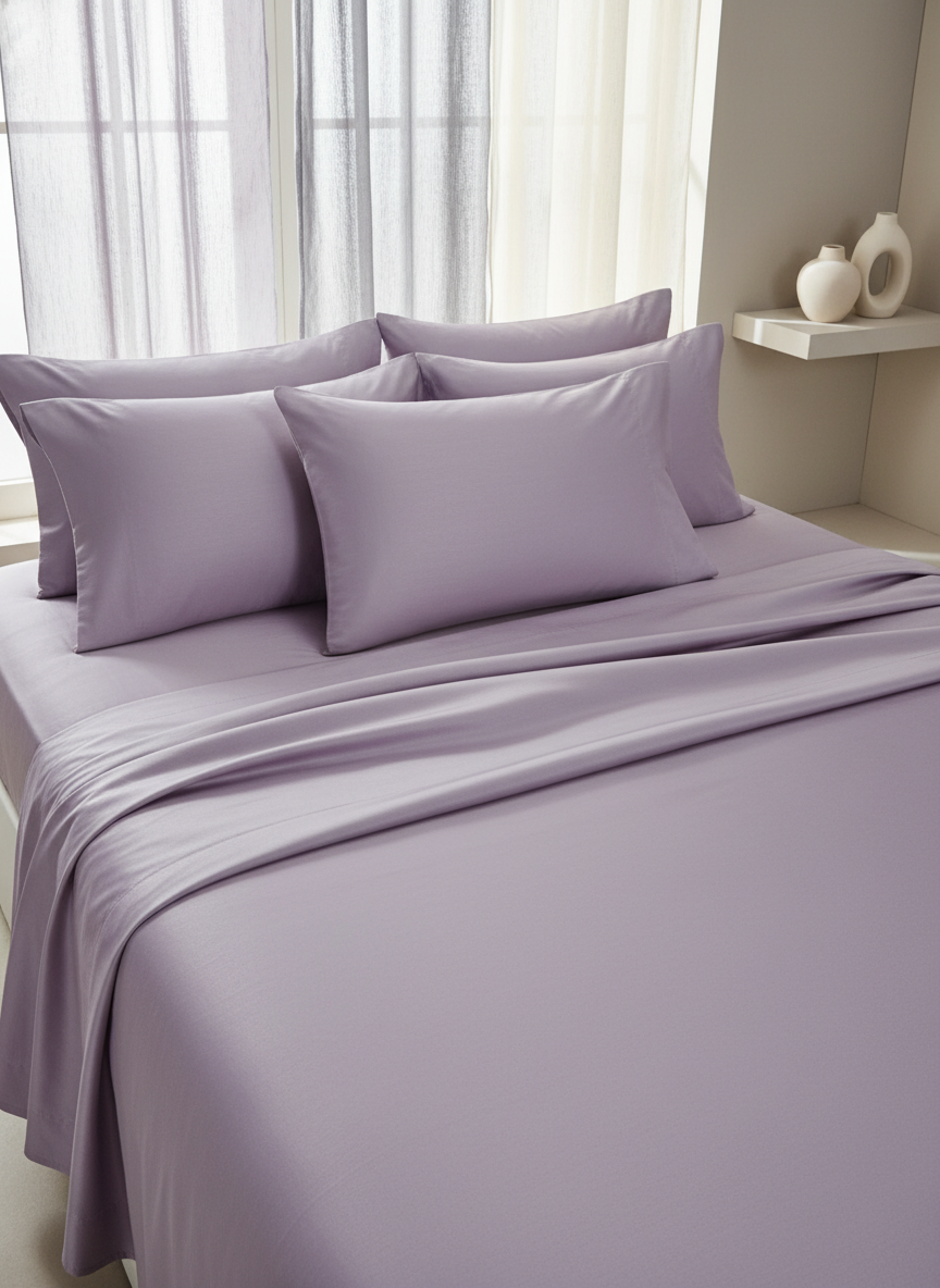 New Lilac Solid Bedsheet – Super King Size | 100% Pure Cotton