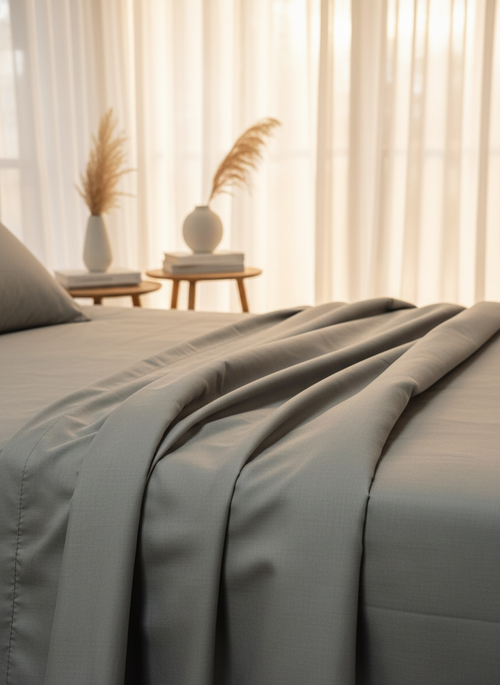 Dizzle Grey Solid Bedsheet – Super King Size | 100% Pure Cotton
