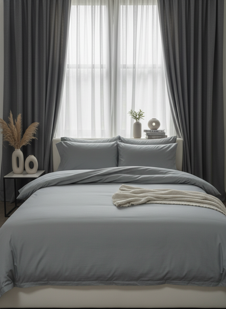 Dizzle Grey Solid Bedsheet – Super King Size | 100% Pure Cotton