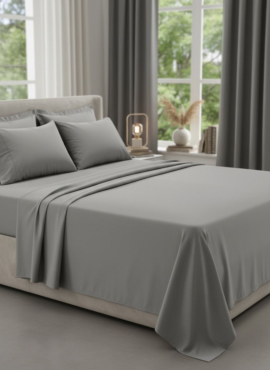 Dizzle Grey Solid Bedsheet – Super King Size | 100% Pure Cotton