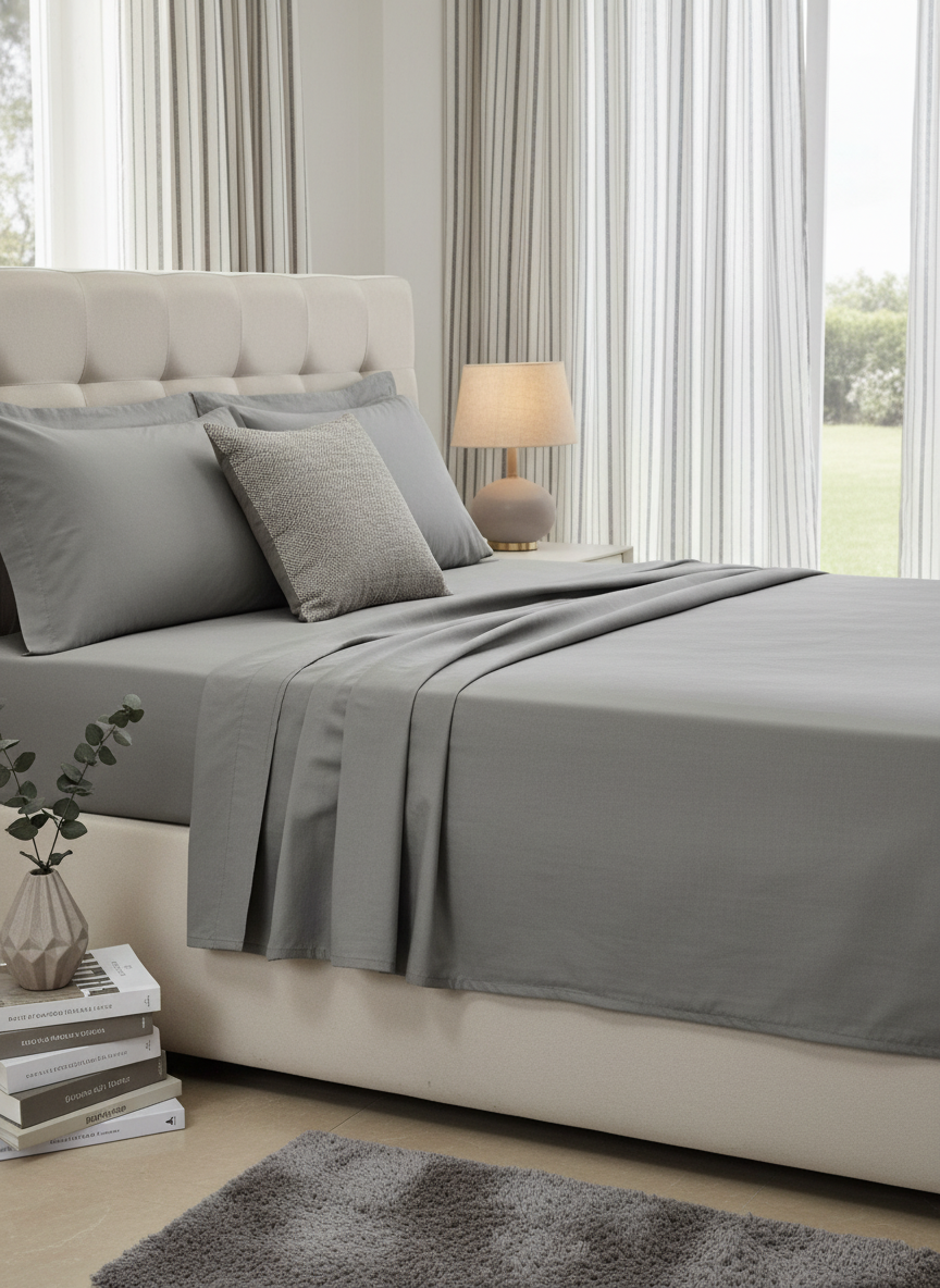 Dizzle Grey Solid Bedsheet – Super King Size | 100% Pure Cotton