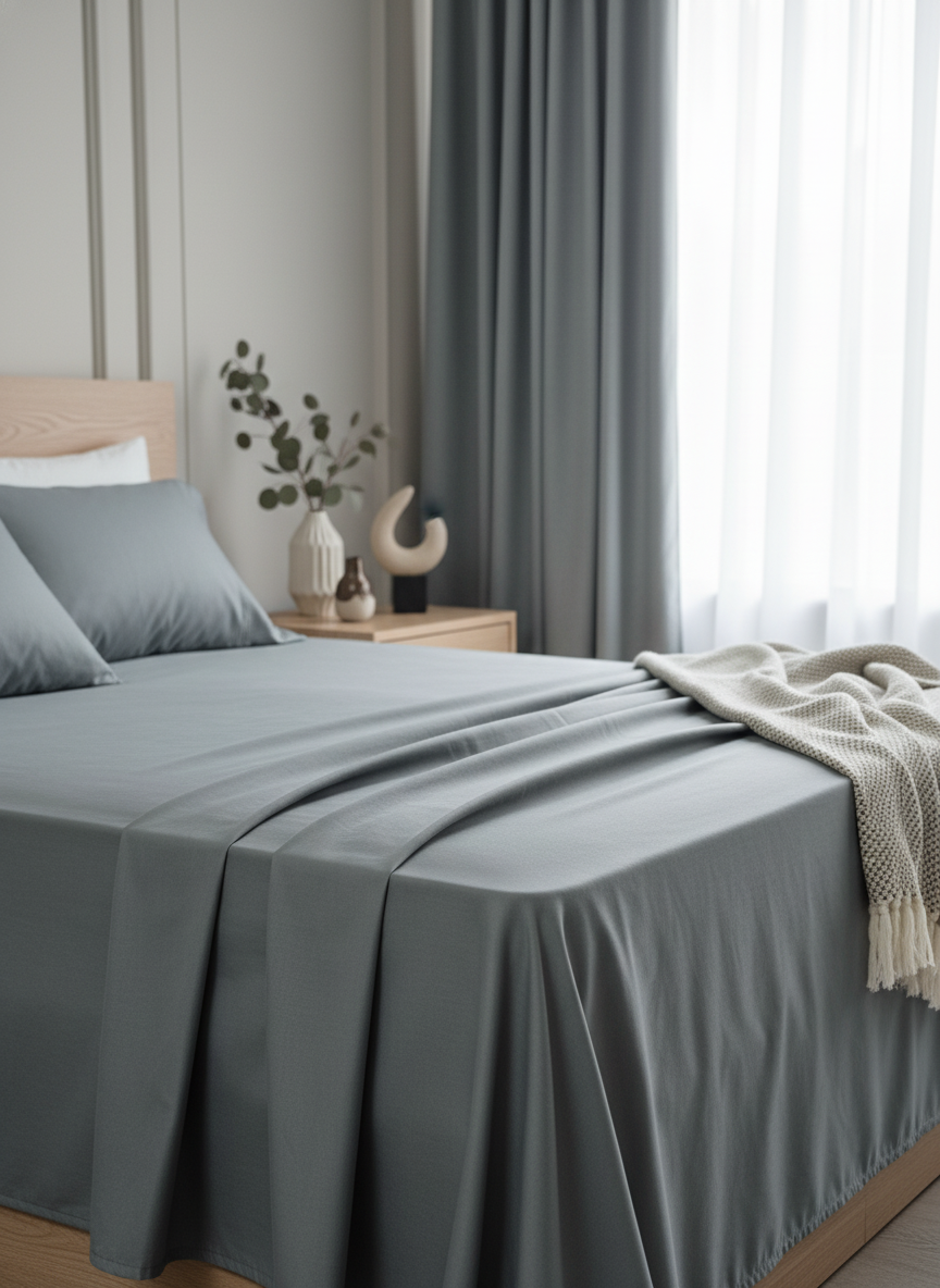 Dizzle Grey Solid Bedsheet – Super King Size | 100% Pure Cotton
