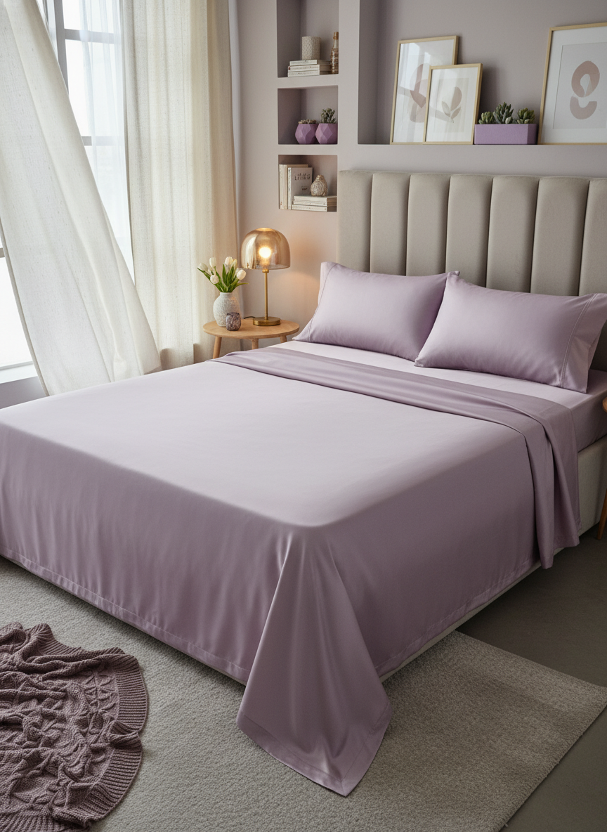 Lilac Solid Bedsheet – Super King Size | 100% Pure Cotton