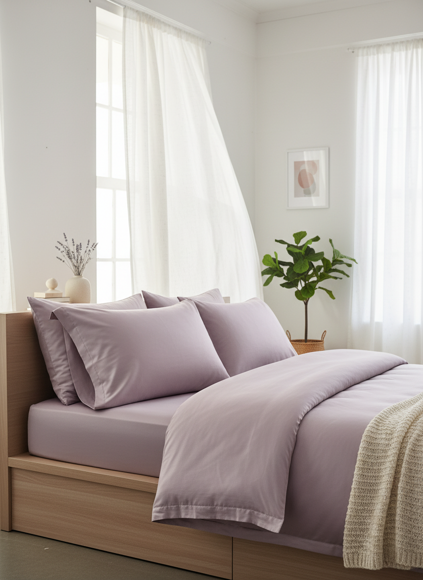 Lilac Solid Bedsheet – Super King Size | 100% Pure Cotton