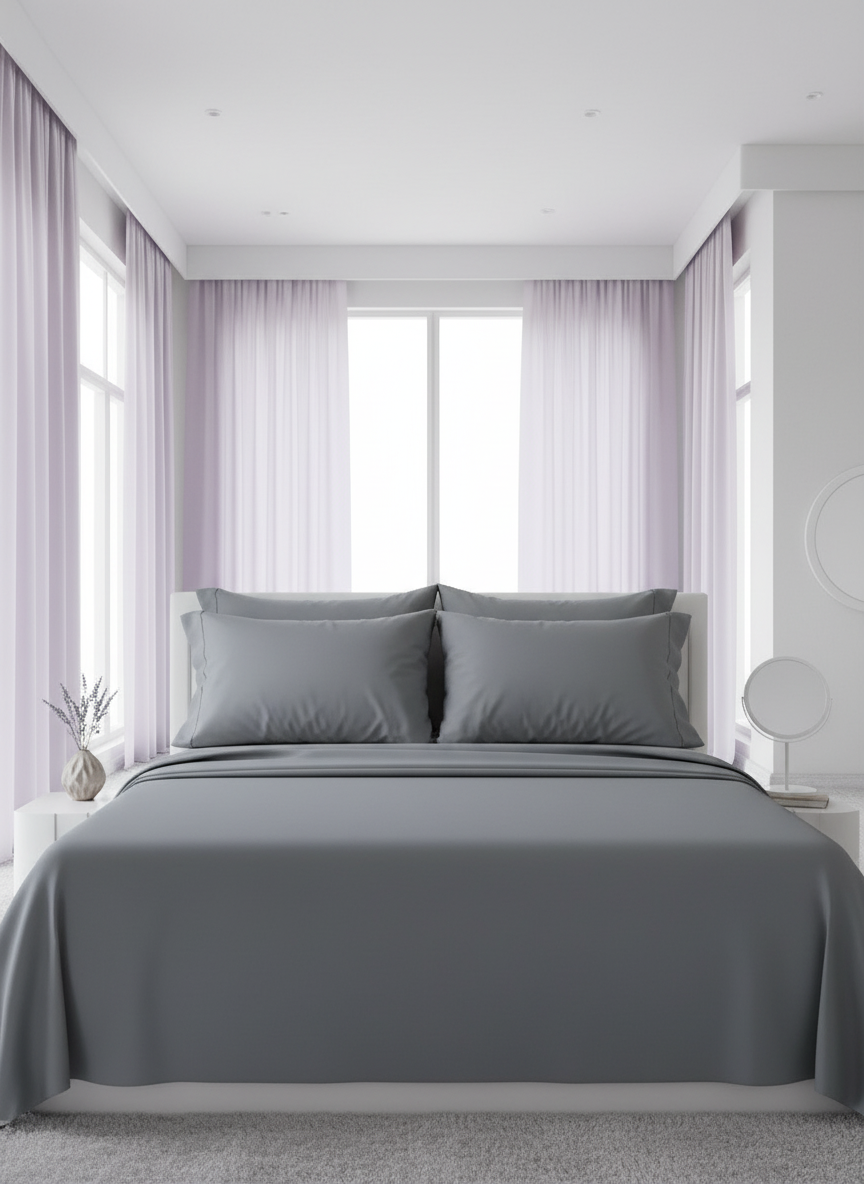 Dizzle Grey Solid Bedsheet – Super King Size | 100% Pure Cotton