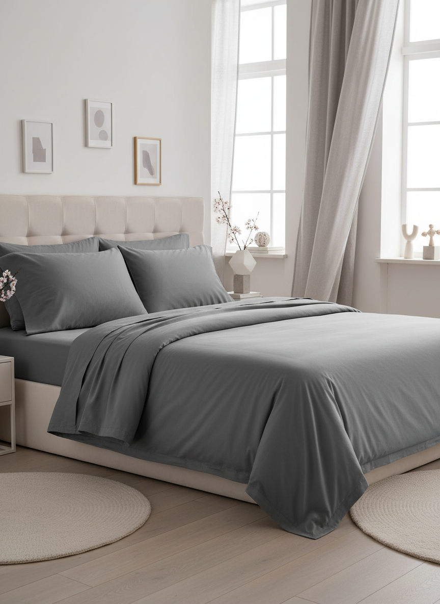 Dizzle Grey Solid Bedsheet – Super King Size | 100% Pure Cotton
