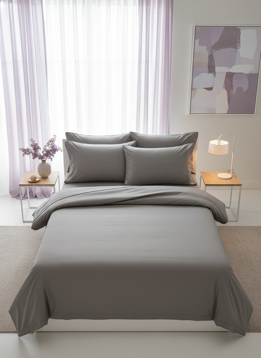 Steel Grey Solid Bedsheet – Super King Size | 100% Pure Cotton