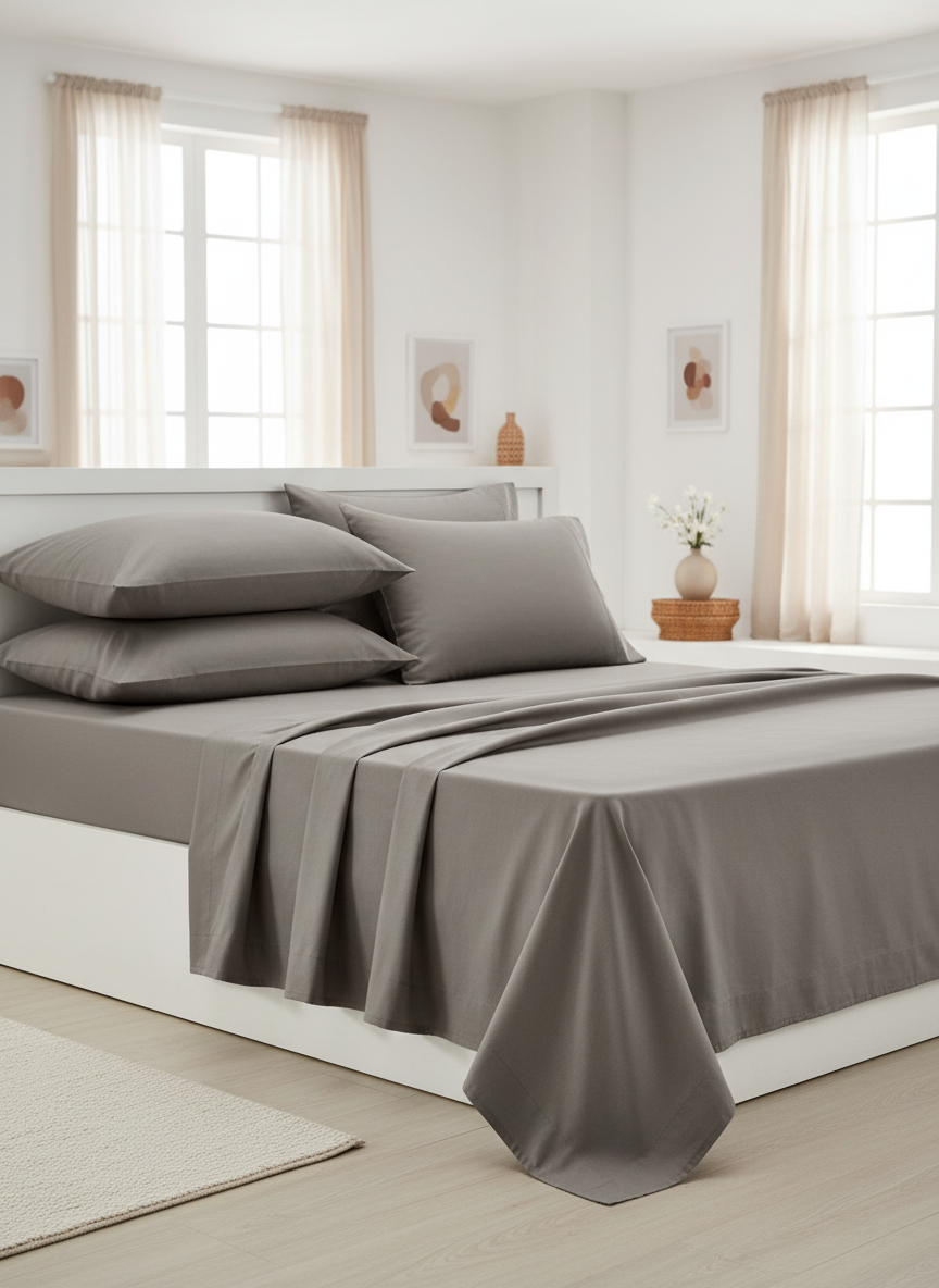 Steel Grey Solid Bedsheet – Super King Size | 100% Pure Cotton