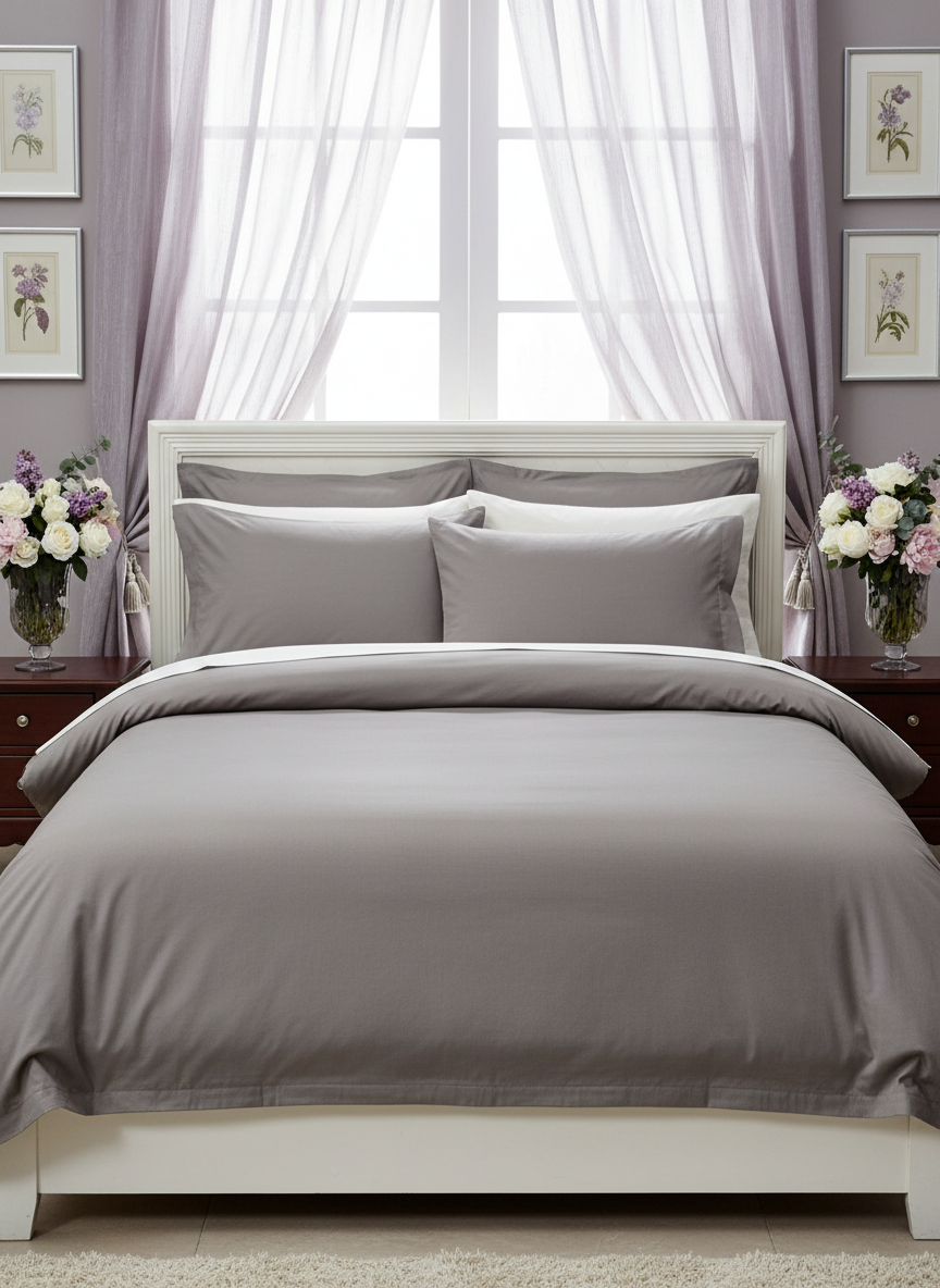 Steel Grey Solid Bedsheet – Super King Size | 100% Pure Cotton