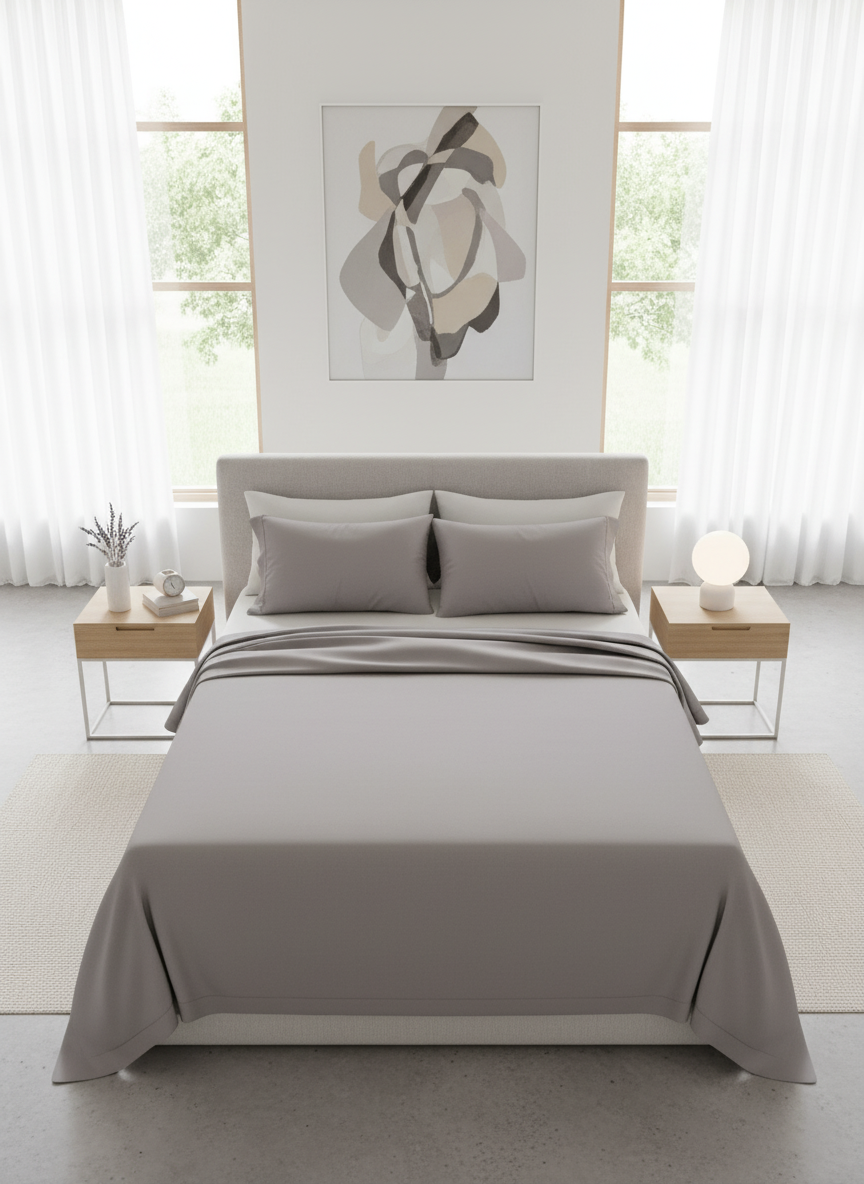 Steel Grey Solid Bedsheet – Super King Size | 100% Pure Cotton