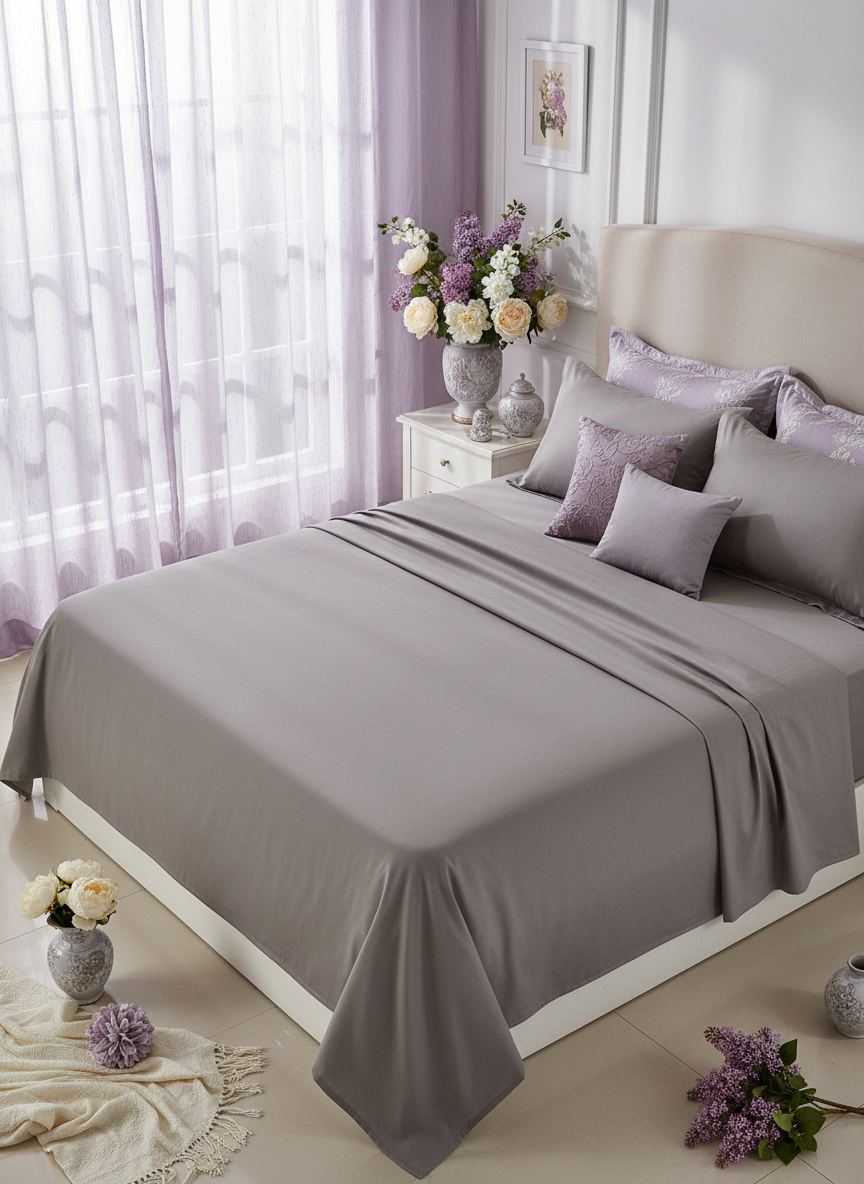 Steel Grey Solid Bedsheet – Super King Size | 100% Pure Cotton