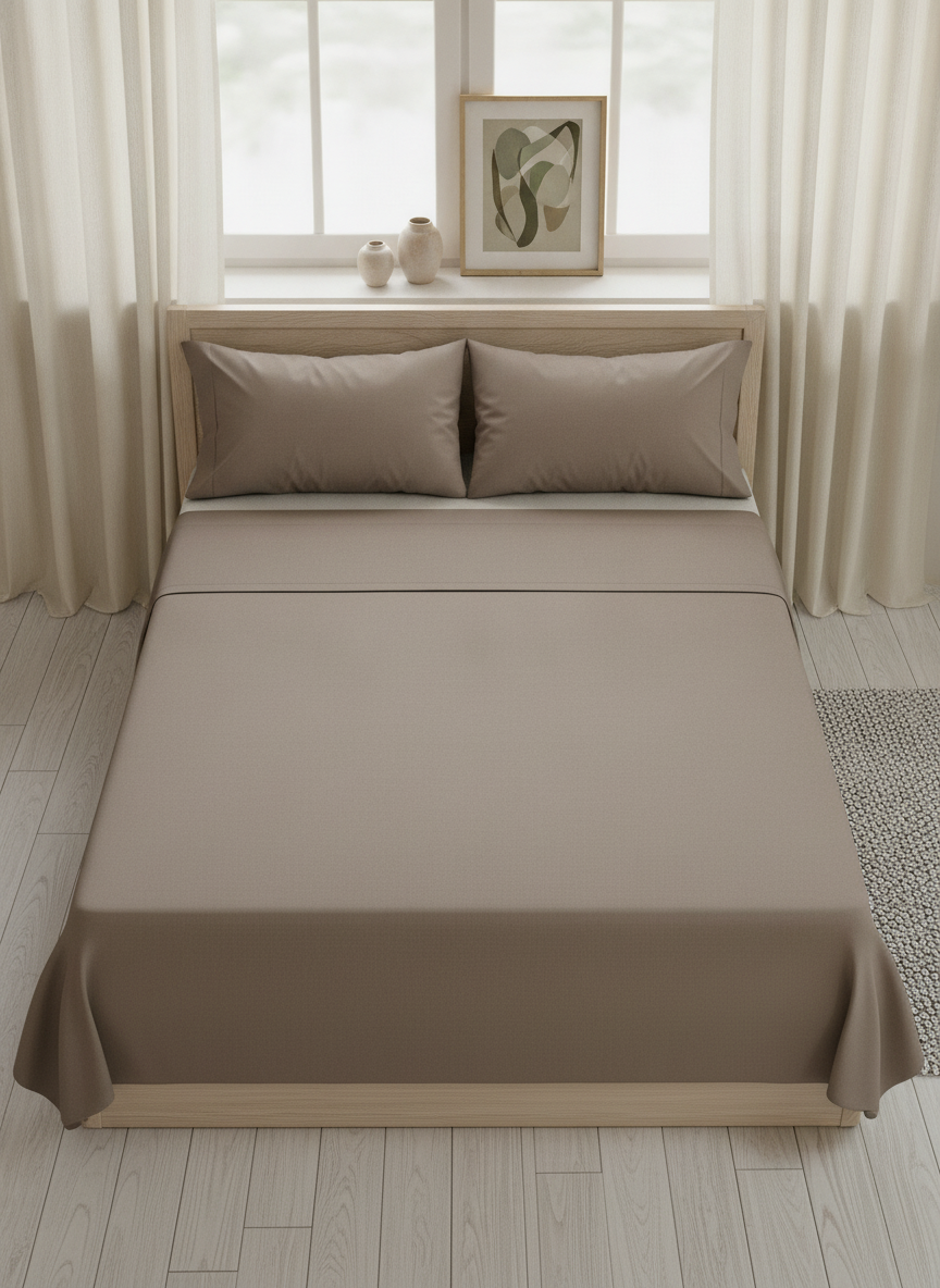 Taupe Solid Bedsheet – Super King Size | 100% Pure Cotton