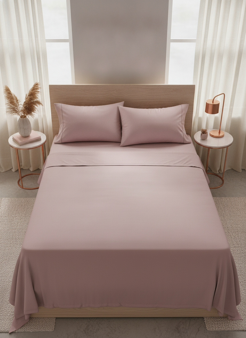 Muted Blush Pink Solid Bedsheet – Super King Size | 100% Pure Cotton