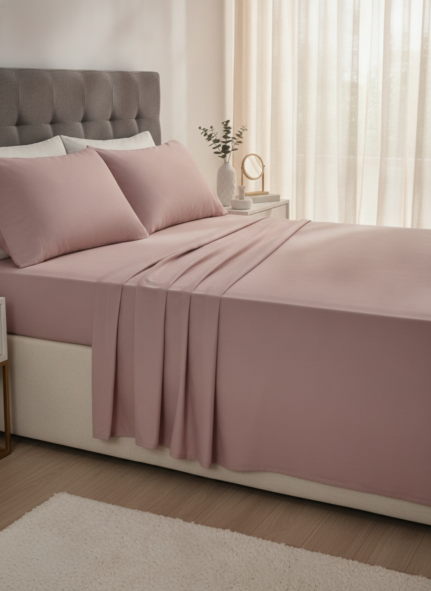Muted Blush Pink Solid Bedsheet – Super King Size | 100% Pure Cotton