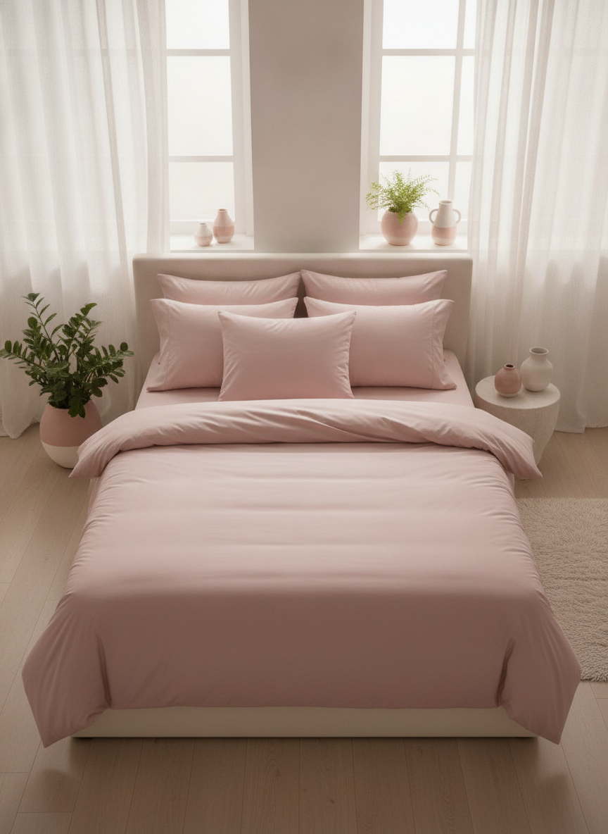 Muted Blush Pink Solid Bedsheet – Super King Size | 100% Pure Cotton