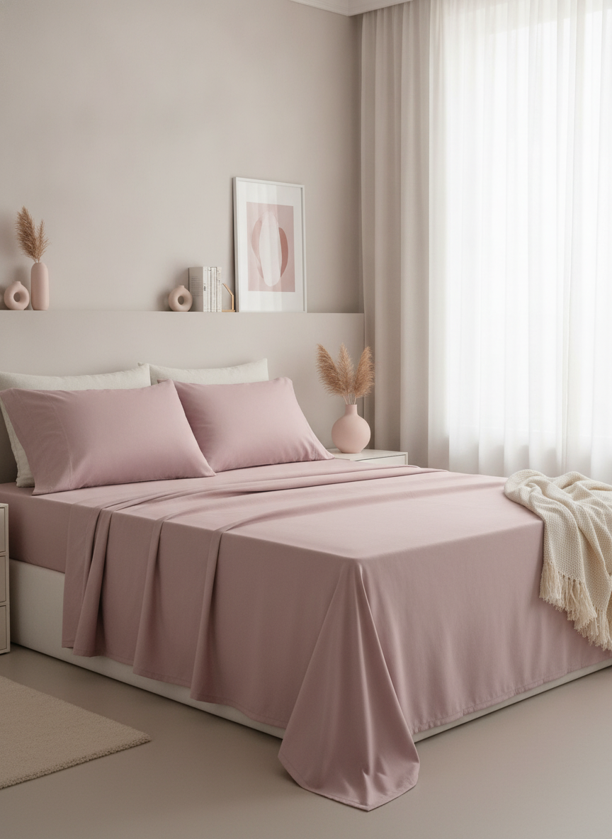 Muted Blush Pink Solid Bedsheet – Super King Size | 100% Pure Cotton
